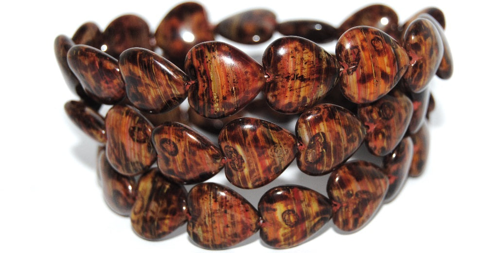 Heart Pressed Glass Beads, 95810 Travertin (95810 86800), Glass, Czech Republic