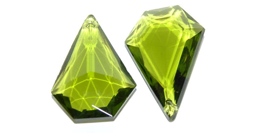 Cabochons Teardrop Diamond Faceted Flat Back Pendant With Hole, (Olivine), Glass, Czech Republic