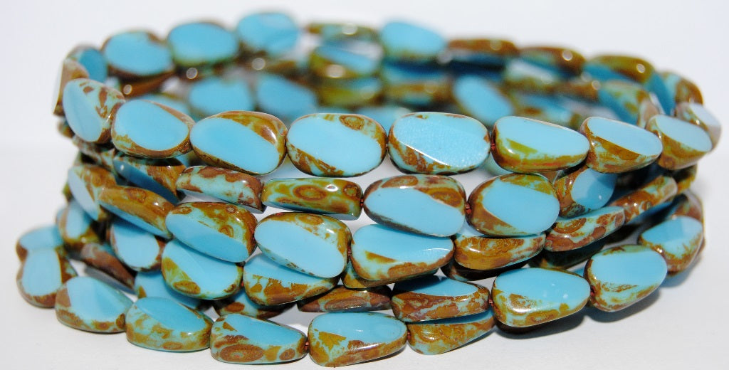 Table Cut Rectangle Beads, Turquoise Blue Travertin (63030 86800), Glass, Czech Republic
