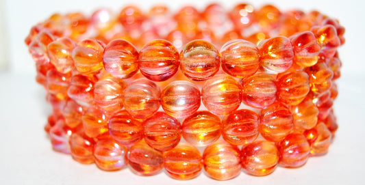 Melon Round Pressed Glass Beads With Stripes, 48109 (48109), Glass, Czech Republic