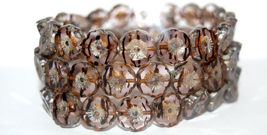 Table Cut Round Beads Hawaii Flowers, (78126 43400), Glass, Czech Republic