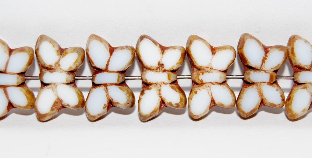 Table Cut Butterfly Beads, White Travertin (2010 86800), Glass, Czech Republic