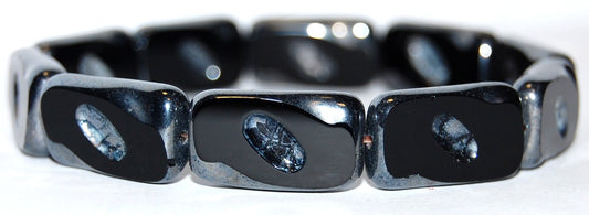 Table Cut Rectangle Beads With Oval, Black Hematite (23980 14400), Glass, Czech Republic