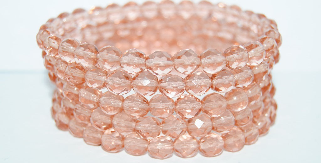 Fire Polished Round Faceted Beads, Transparent Pink (70120), Glass, Czech Republic