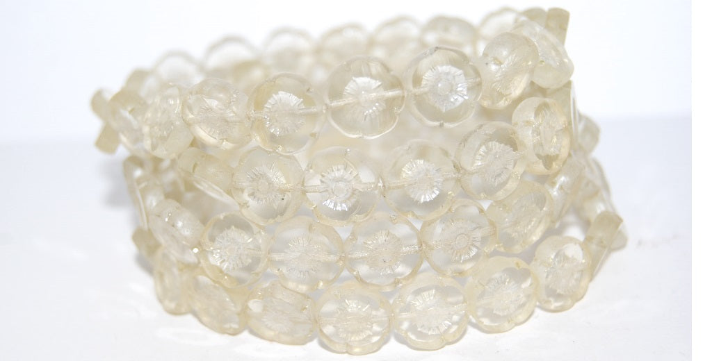 Table Cut Round Beads Hawaii Flowers, Transparent Yellow Luster Cream (80100 14401), Glass, Czech Republic