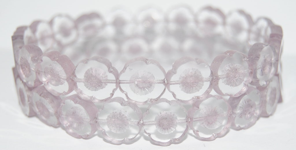 Table Cut Round Beads Hawaii Flowers, Crystal Luster Lila Matte (30 14494M), Glass, Czech Republic