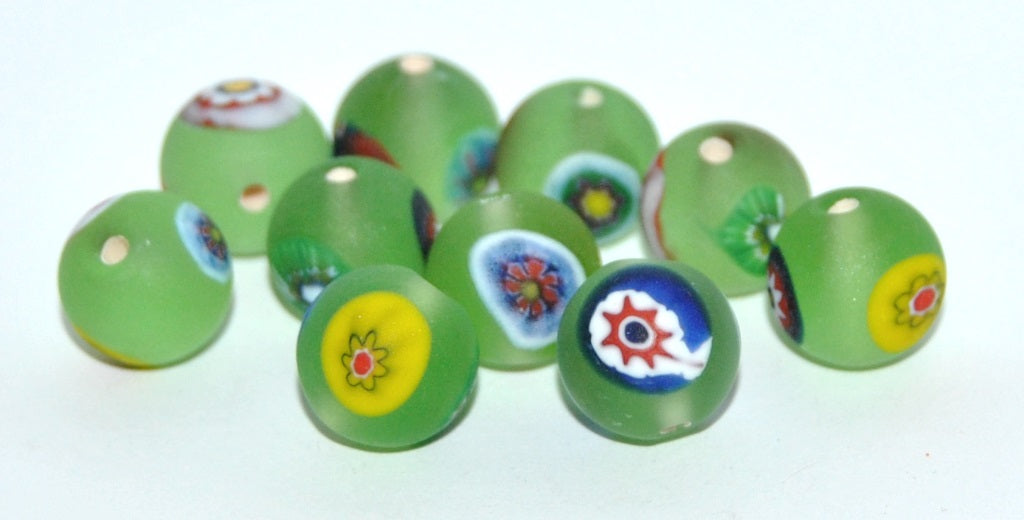 Czech Glass Hand Made Round Lampwork Beads With Flower, (E), Glass, Czech Republic