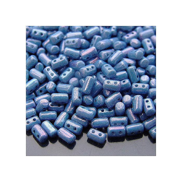 Matubo Rulla two-hole pressed glass beads cylinder Opaque Blue Luster Glass Czech Republic