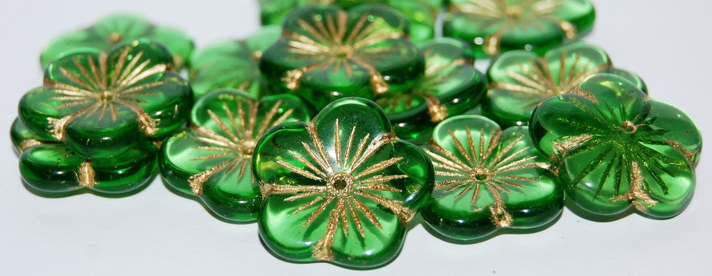 5 Petal Flower Pressed Glass Beads, Transparent Green 54202 (50520 54202), Glass, Czech Republic