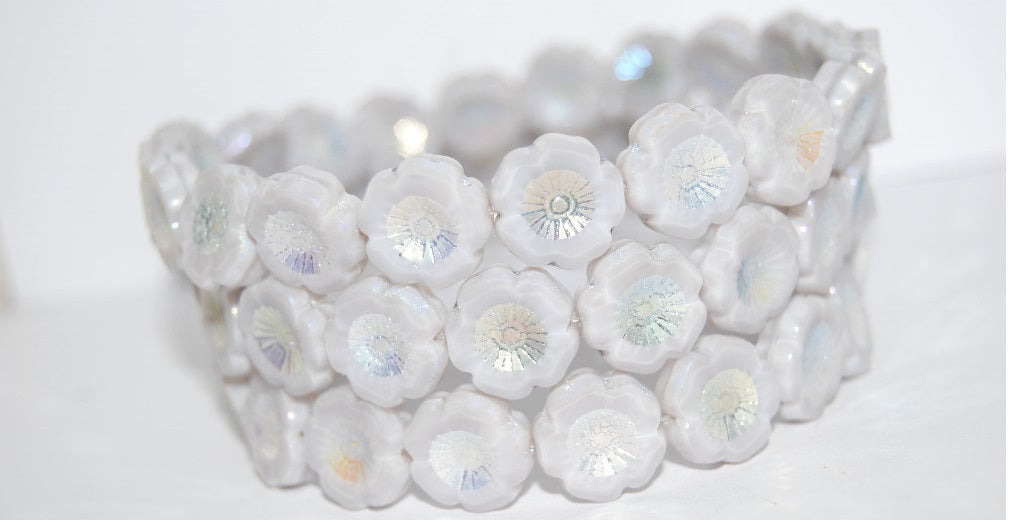 Table Cut Round Beads Hawaii Flowers, (24010 Ab), Glass, Czech Republic