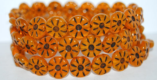 Flower Pressed Glass Beads, (81260 23202), Glass, Czech Republic