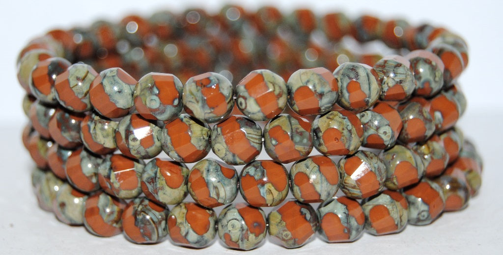 Blind Spiral Faceted Fire Polished Glass Beads, Opaque Brown 43400 (13610 43400), Glass, Czech Republic