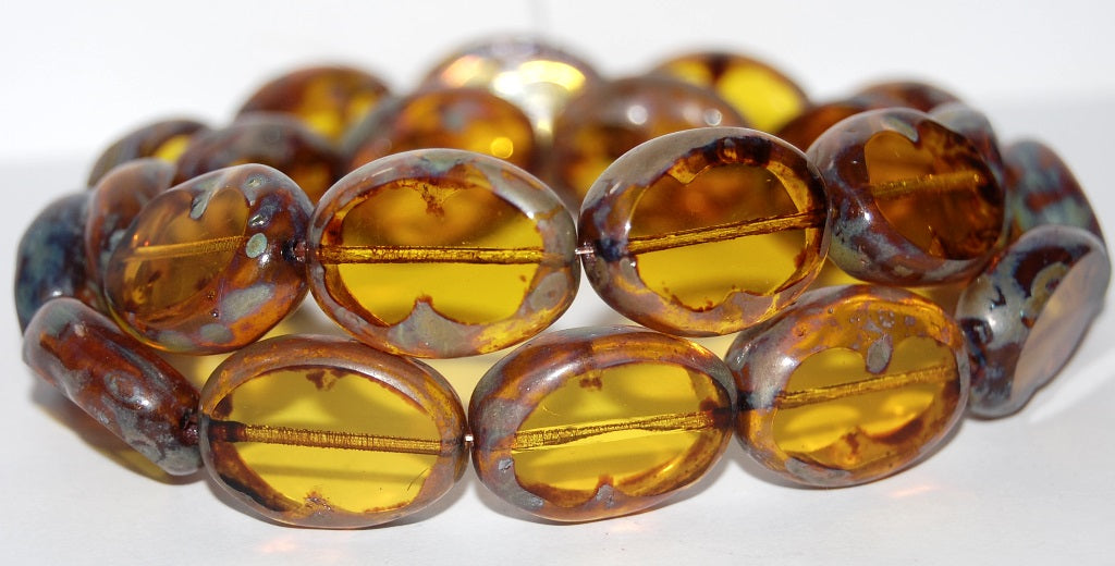 Table Cut Oval Beads, Transparent Yellow 43400 (80030 43400), Glass, Czech Republic