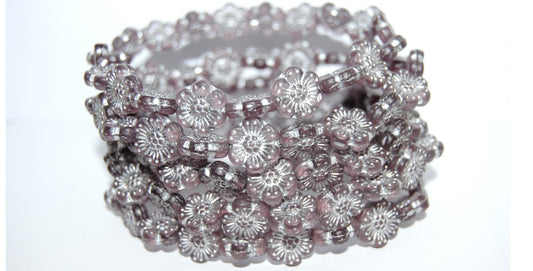 Flower Pressed Glass Beads, Transparent Light Amethyst 54201 Matte (20030 54201 M), Glass, Czech Republic