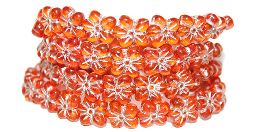 Flower Pressed Glass Beads, Transparent Orange 54201 (90020 54201), Glass, Czech Republic