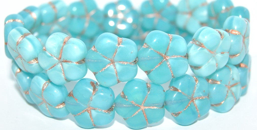 5-Petal Flower Pressed Glass Beads, Opal Aqua 54200 (61300 54200), Glass, Czech Republic