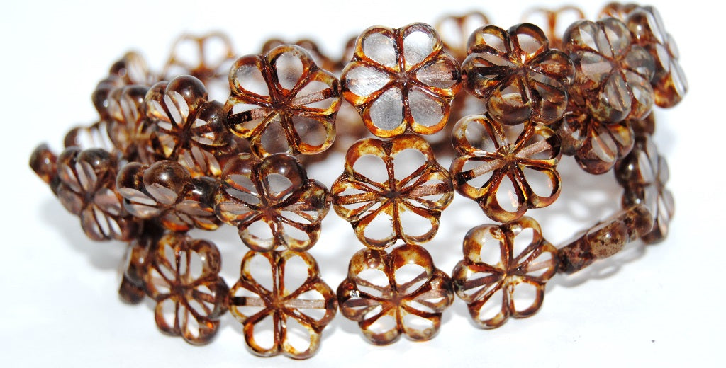 Table Cut Flower Beads, Crystal Travertin (30 86800), Glass, Czech Republic