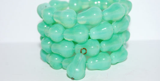Pear Fruit Pressed Glass Beads, Opal Aqua (61100), Glass, Czech Republic