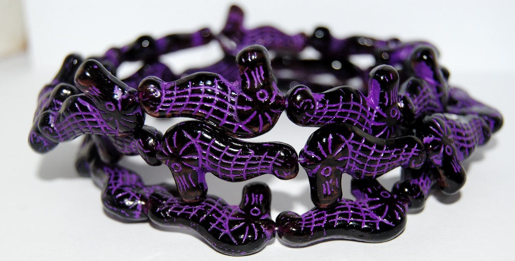 Seahorse Pressed Glass Beads, Transparent Amethyst 46420 (20080 46420), Glass, Czech Republic
