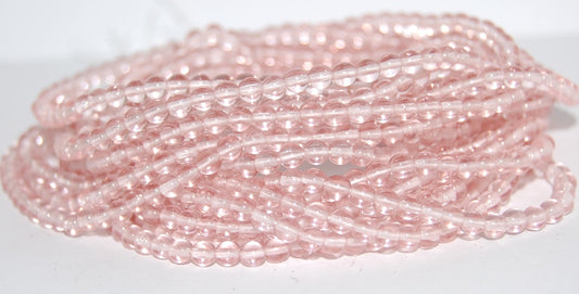 Round Pressed Glass Beads Druck, Transparent Pink (70130), Glass, Czech Republic