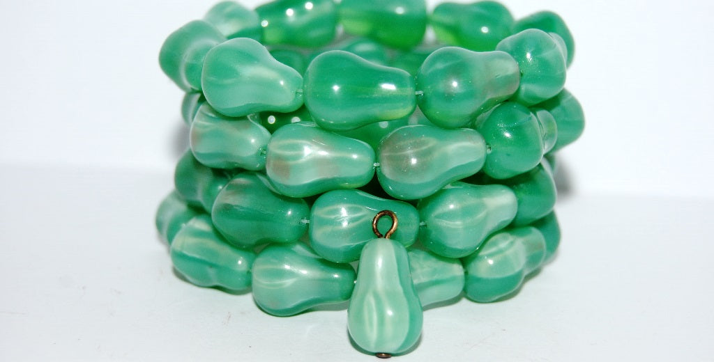 Pear Fruit Pressed Glass Beads, Opal Aqua (61310), Glass, Czech Republic