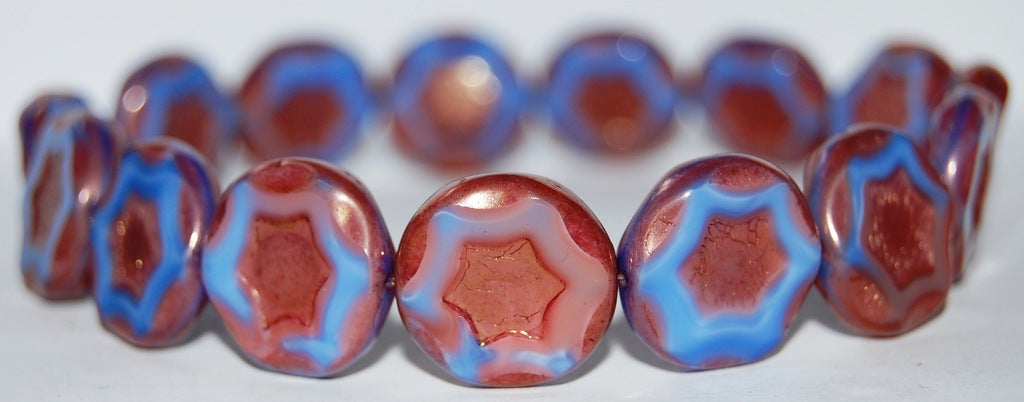 Table Cut Round Beads With Star, 37724 Bronze (37724 14415), Glass, Czech Republic