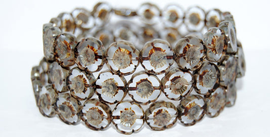 Table Cut Round Beads Hawaii Flowers, (30010B 43400), Glass, Czech Republic