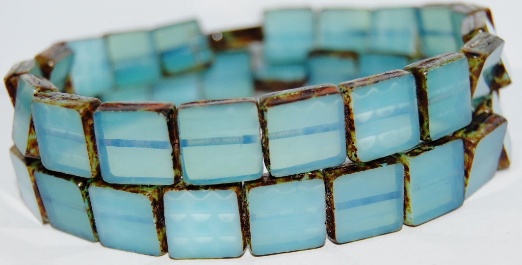 Table Cut Square Beads, 1313 Blue Opal2 Travertin (1313 Blue Opal2 86800), Glass, Czech Republic