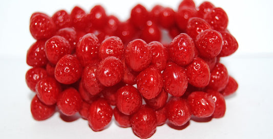 Strawberry Friut Pressed Glass Beads, Opal Red (91260), Glass, Czech Republic
