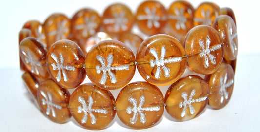Round Flat Wit Dragonfly Pressed Glass Beads, (6208 54201), Glass, Czech Republic