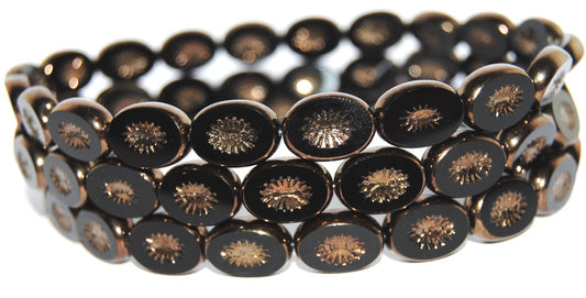 Table Cut Oval Beads Kiwi, Black Bronze (23980 14415), Glass, Czech Republic