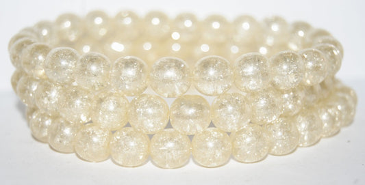 Round Pressed Glass Beads Druck, Luster Cream Crack (14401 Crack), Glass, Czech Republic