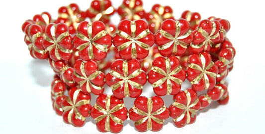 6-Petal Flower Pressed Glass Beads, Opaque Red 54202 (93200 54202), Glass, Czech Republic