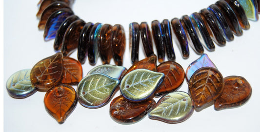 Leaf Pressed Glass Beads, Transparent Brown Ab (10220 Ab), Glass, Czech Republic