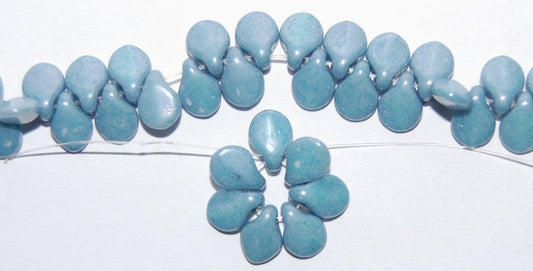 Leaf Petal Pip Pressed Glass Beads, Chalk White Luster Blue Full Coated (3000 14464), Glass, Czech Republic