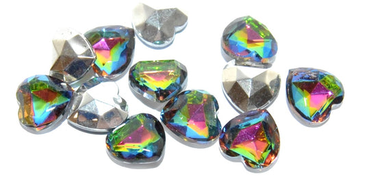 Cabochons Heart Faceted Flat Back, (Crystal Marea Similization), Glass, Czech Republic
