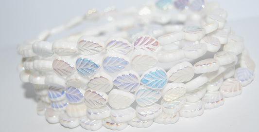 Lilac Leaf Pressed Glass Beads, Chalk White Ab 2Xside (3000 Ab 2Xside), Glass, Czech Republic