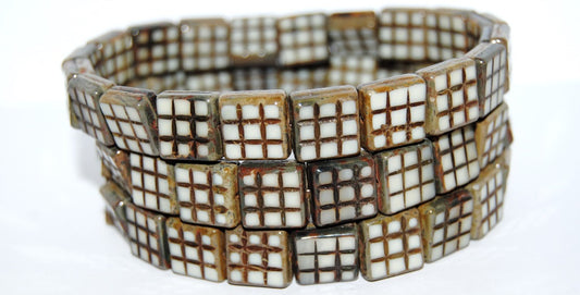 Table Cut Square Beads With Grid, Beige Travertin (13020 86800), Glass, Czech Republic