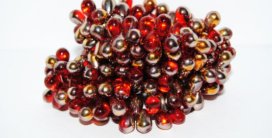 Pear Drop Pressed Glass Beads, Light Siam 27101 (90070 27101), Glass, Czech Republic