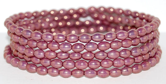 Olive Oval Pressed Glass Beads, Luster Violet Full Coated (14496), Glass, Czech Republic