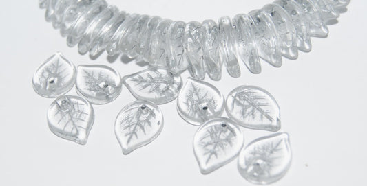 Leaf Pressed Glass Beads, Crystal 54201 (30 54201), Glass, Czech Republic