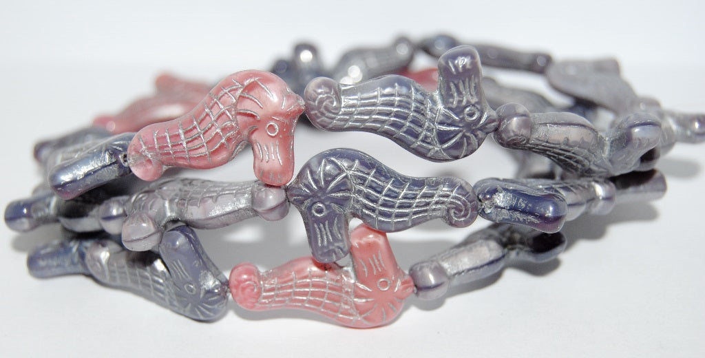 Seahorse Pressed Glass Beads, Mixed Colors Purple 54201 (Mix Purple 54201), Glass, Czech Republic