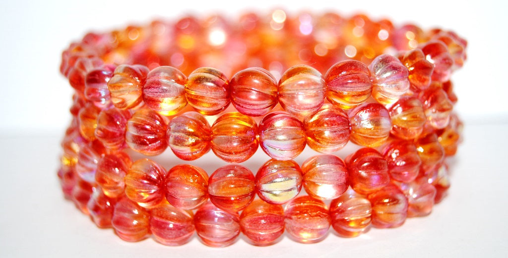 Melon Round Pressed Glass Beads With Stripes, 48109 (48109), Glass, Czech Republic