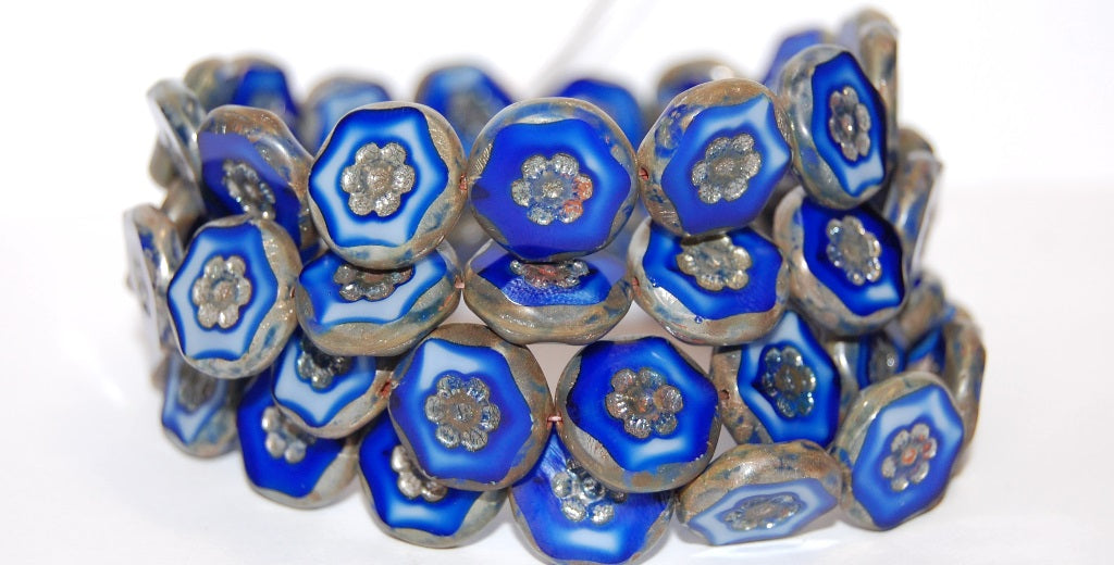 Table Cut Round Beads With Flower, (37005 43400), Glass, Czech Republic