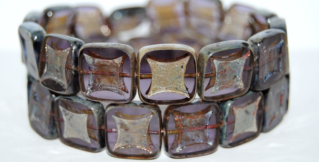 Table Cut Square Beads With Square, Transparent Light Amethyst 4386 (20210 4386), Glass, Czech Republic