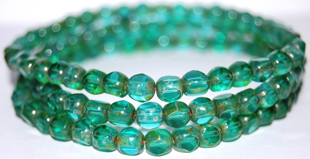 3-Cut Round Beads, Transparent Aqua 43400 (60210 43400), Glass, Czech Republic