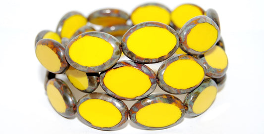 Table Cut Oval Beads Roach, Yellow 43400 (83120 43400), Glass, Czech Republic