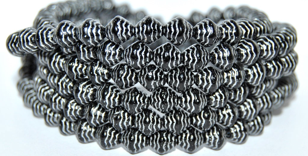 Bicone Pressed Glass Beads Wasp Nest, Black 54201 (23980 54201), Glass, Czech Republic