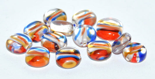 Flat Round Coin Lampwork Glass Handmade Beads, (D), Glass, Czech Republic