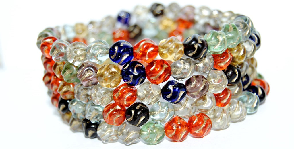 Twisted Round Pressed Glass Beads, Mixed Colors 54202 (Mix 54202), Glass, Czech Republic